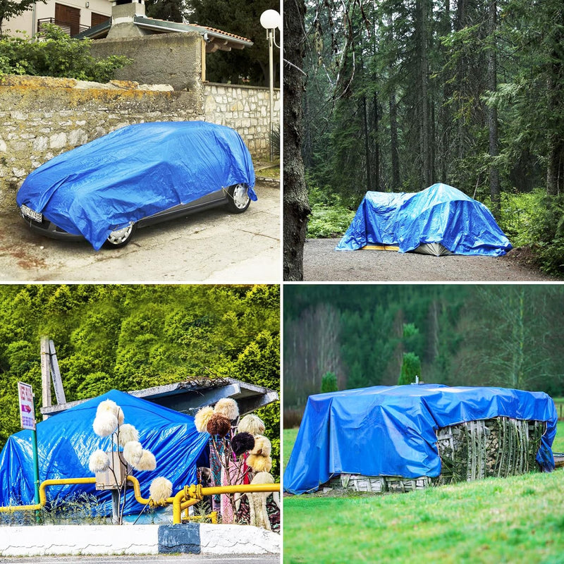 Blue Tarp, Tarps Heavy Duty Waterproof 16X20, Waterproof Plastic Poly 16 Mil Thick Tarpaulin with Metal Grommets Every 19.5 Inches - Emergency Rain Shelter, Outdoor Cover, and Camping Use