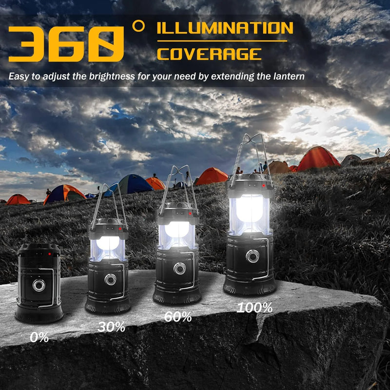 4 Pack Collapsible Portable LED Camping Lantern, Lightweight Waterproof Solar USB Rechargeable LED Flashlight Survival Kits for Emergency/Outages/Camping/Hiking/Hurricane/Storms