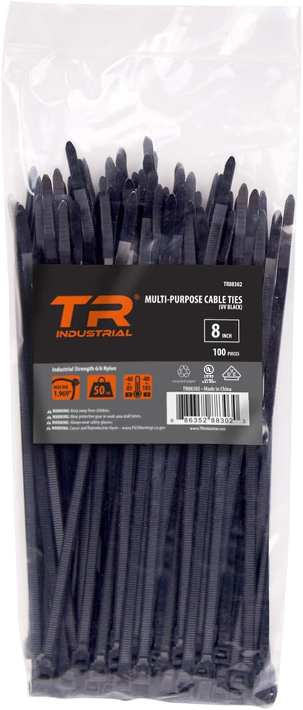 Multi-Purpose UV Resistant Black Cable Ties, 8 Inches, 100 Pack