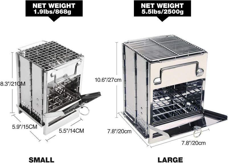 Wood Burning Camp Stove Folding Stainless Steel 304