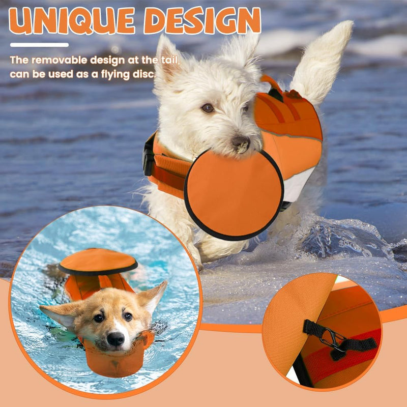 Large Dog Life Jacket, Dog Life Vest for Swimming, Adjustable Dog Swimming Vest, High Flotation Dog Life Preserver with Rescue Handle, Orange, XXL