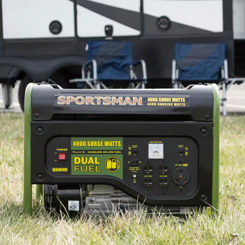 4,000-Watt/3,500-Watt Recoil Start Dual Fuel Powered Portable Generator with Protective Cover and Wheel Kit