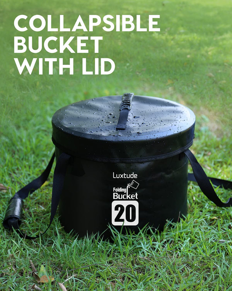 Collapsible Bucket with Lid, 5 Gallon Bucket(20L), Camping Bucket, Food Grade Water Bucket, Folding Bucket for Camping, Hiking, Fishing, Car Washing Bucket