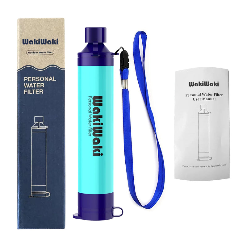 Personal Water Filter Straw, Portable Water Purifier Survival Gear for Hiking Camping Travel, Blue