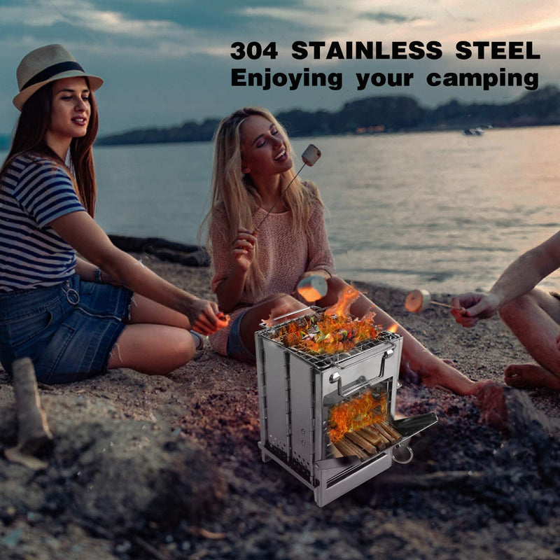 Wood Burning Camp Stove Folding Stainless Steel 304