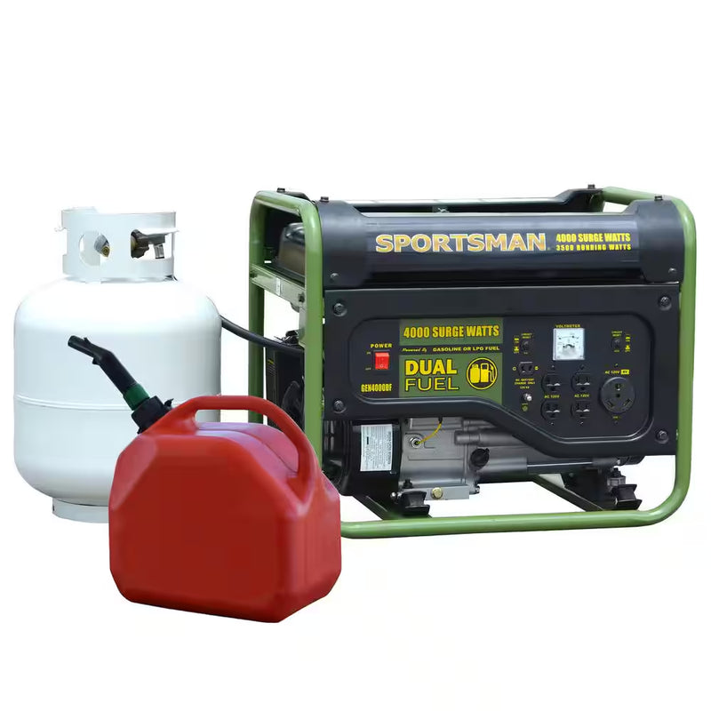 4,000-Watt/3,500-Watt Recoil Start Dual Fuel Powered Portable Generator with Protective Cover and Wheel Kit