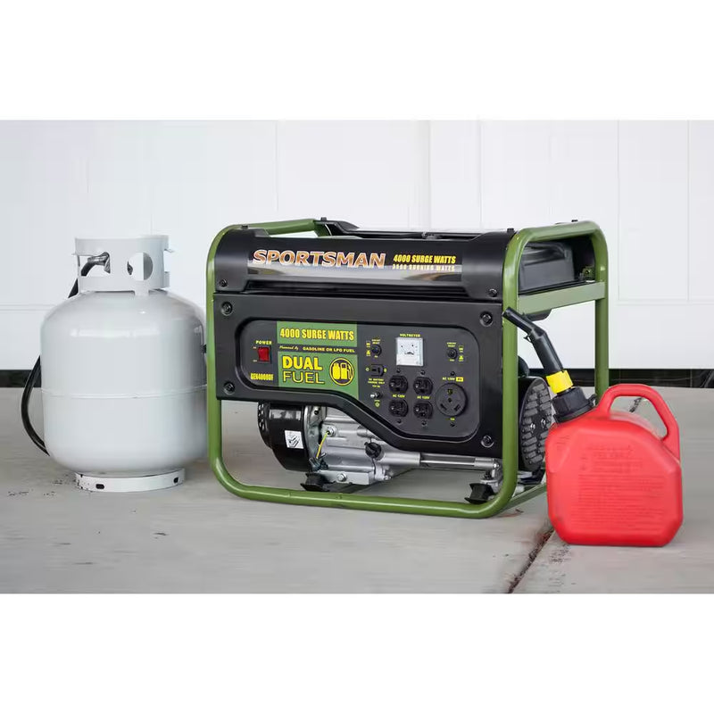 4,000-Watt/3,500-Watt Recoil Start Dual Fuel Powered Portable Generator with Protective Cover and Wheel Kit