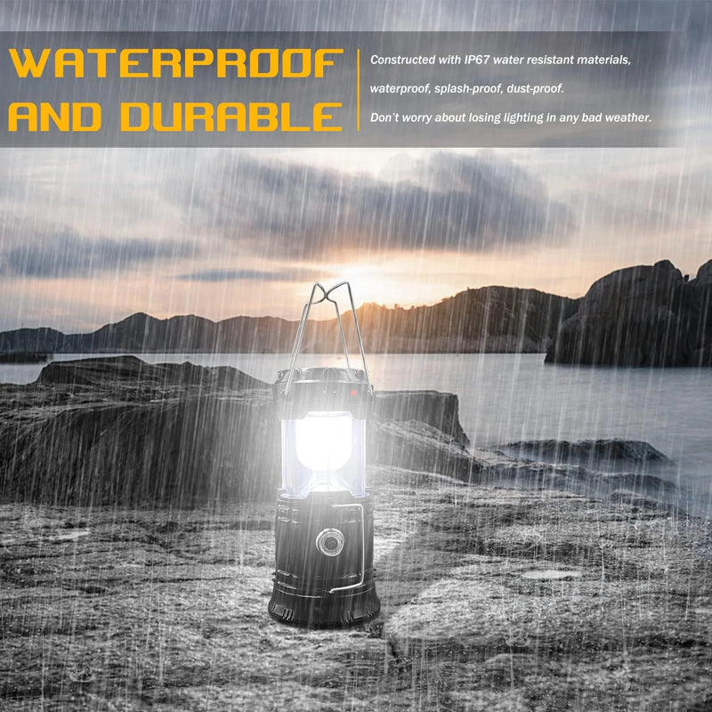 4 Pack Collapsible Portable LED Camping Lantern, Lightweight Waterproof Solar USB Rechargeable LED Flashlight Survival Kits for Emergency/Outages/Camping/Hiking/Hurricane/Storms