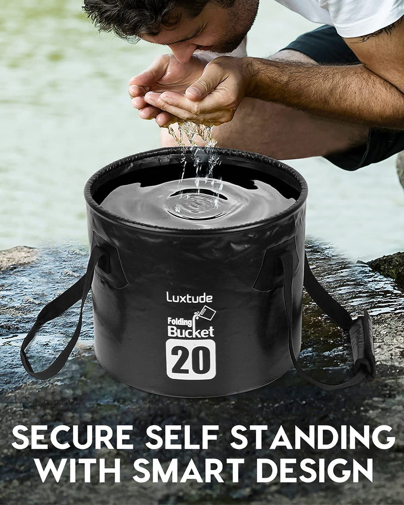 Collapsible Bucket with Lid, 5 Gallon Bucket(20L), Camping Bucket, Food Grade Water Bucket, Folding Bucket for Camping, Hiking, Fishing, Car Washing Bucket