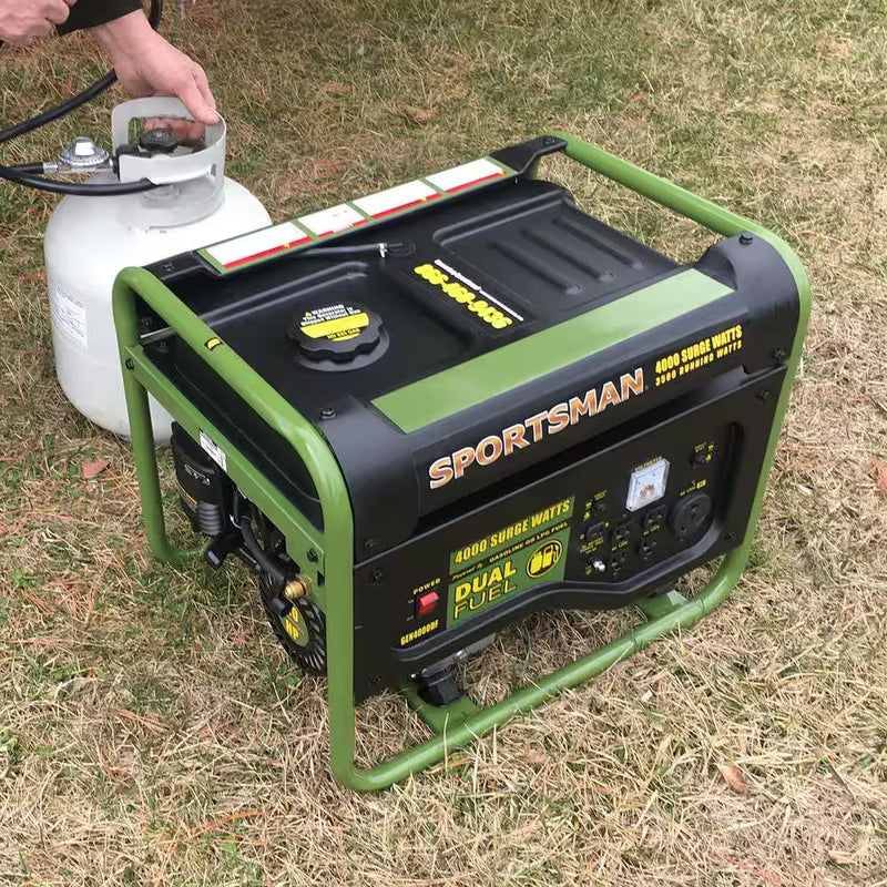 4,000-Watt/3,500-Watt Recoil Start Dual Fuel Powered Portable Generator with Protective Cover and Wheel Kit