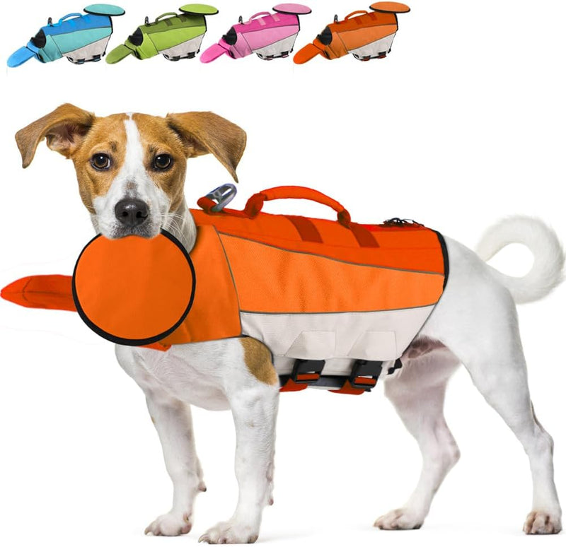 Large Dog Life Jacket, Dog Life Vest for Swimming, Adjustable Dog Swimming Vest, High Flotation Dog Life Preserver with Rescue Handle, Orange, XXL