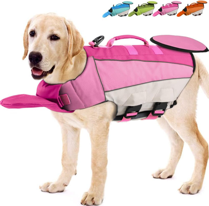 Large Dog Life Jacket, Dog Life Vest for Swimming, Adjustable Dog Swimming Vest, High Flotation Dog Life Preserver with Rescue Handle, Orange, XXL