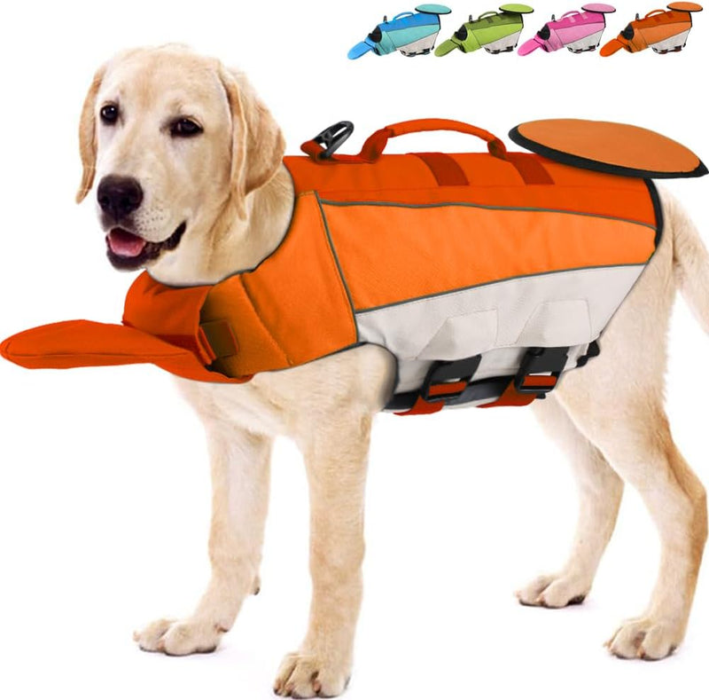 Large Dog Life Jacket, Dog Life Vest for Swimming, Adjustable Dog Swimming Vest, High Flotation Dog Life Preserver with Rescue Handle, Orange, XXL