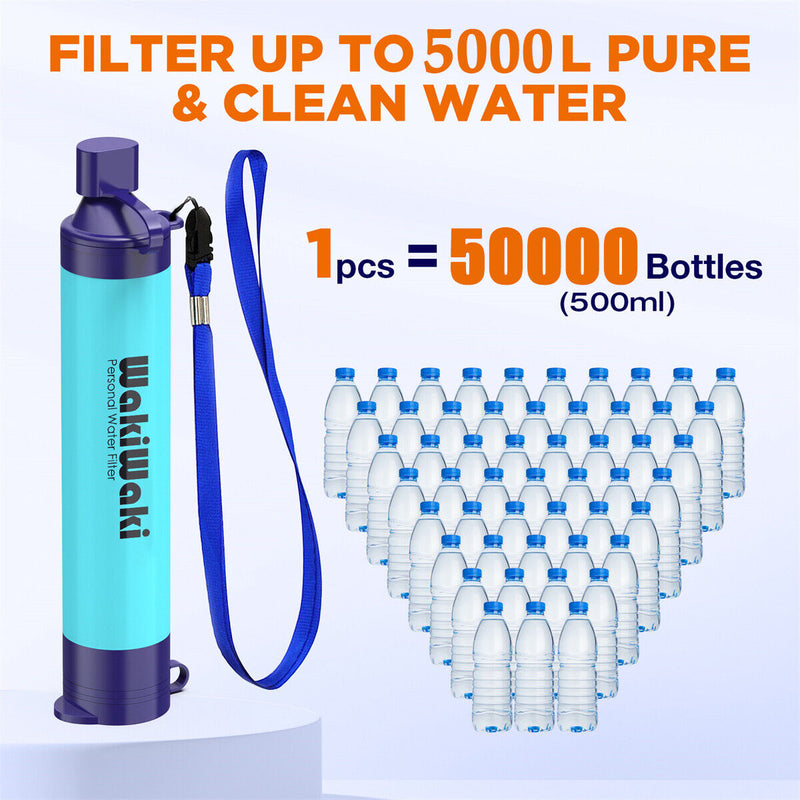 Water Filter Straw Orange,W/Carry Storage Case,Personal Portable Water Purifier