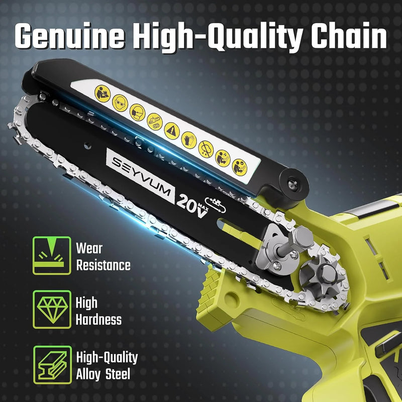 6-Inch Mini Cordless Chainsaw, 2 Batteries, 2 Chains