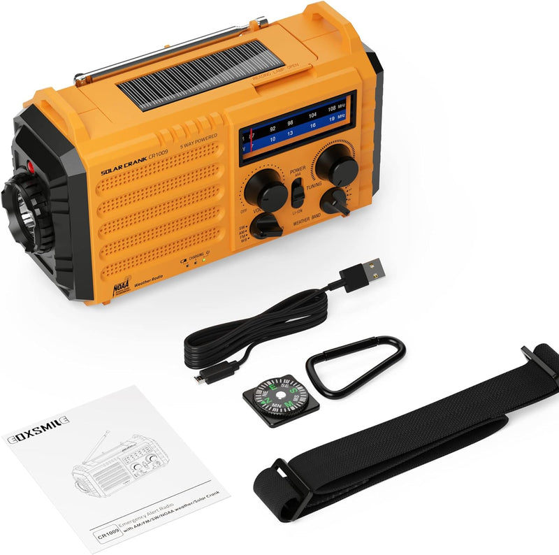 Natural Disaster Radio with NOAA Weather Alert, Portable Solar Hand Crank AM/FM Radio for Survival,Rechargeable Battery Powered Radio,Usb Charger,Flashlight,Reading Lamp,For Home Outdoor