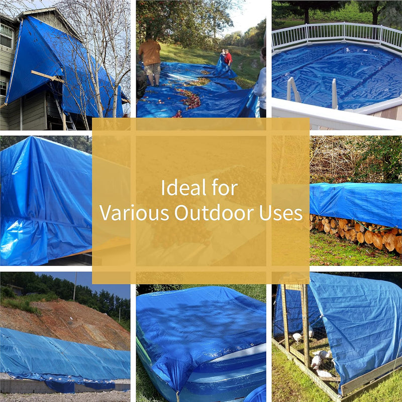 Blue Tarp Waterproof 12X20 Feet Medium Duty All Purpose Poly Tarps Cover 7Mil