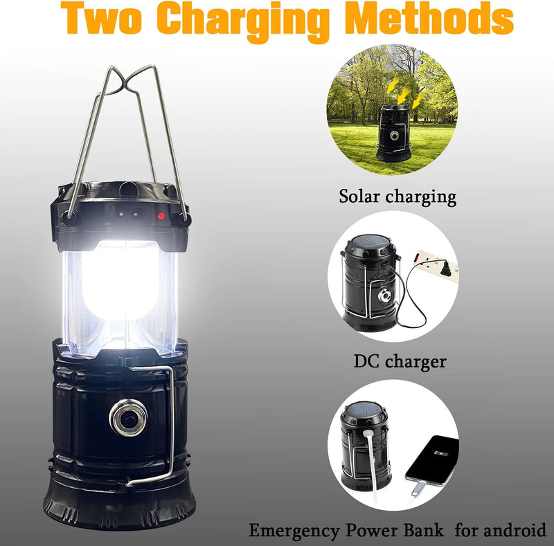 4 Pack Collapsible Portable LED Camping Lantern, Lightweight Waterproof Solar USB Rechargeable LED Flashlight Survival Kits for Emergency/Outages/Camping/Hiking/Hurricane/Storms