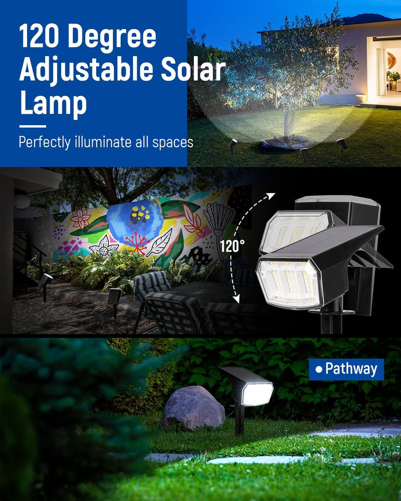 Solar Spot Lights Outdoor Waterproof 4 Pack IP65, 63 LED 3 Lighting Modes Spotlights for Yard Garden House Garage Pathway