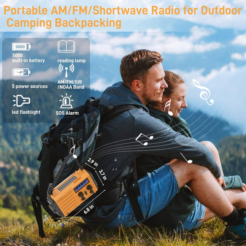 Natural Disaster Radio with NOAA Weather Alert, Portable Solar Hand Crank AM/FM Radio for Survival,Rechargeable Battery Powered Radio,Usb Charger,Flashlight,Reading Lamp,For Home Outdoor