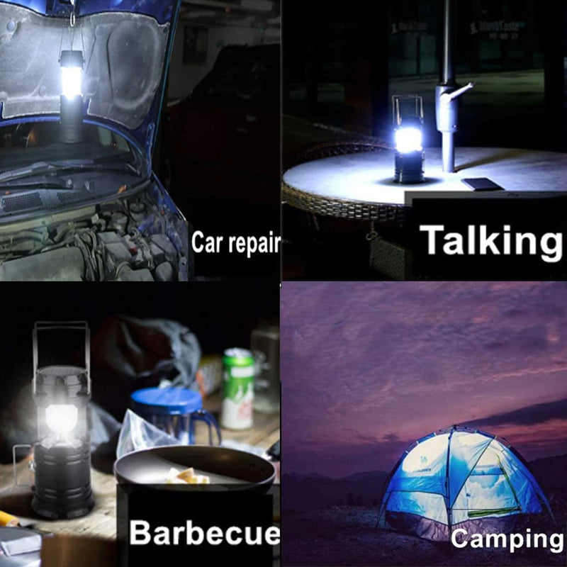 4 Pack Collapsible Portable LED Camping Lantern, Lightweight Waterproof Solar USB Rechargeable LED Flashlight Survival Kits for Emergency/Outages/Camping/Hiking/Hurricane/Storms