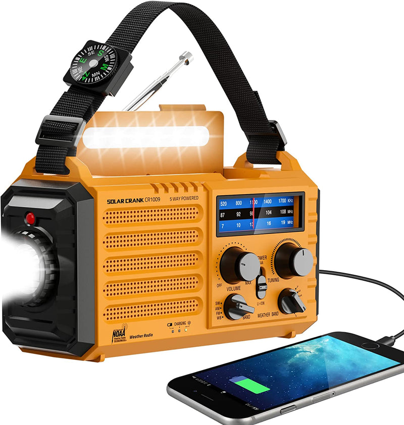 Natural Disaster Radio with NOAA Weather Alert, Portable Solar Hand Crank AM/FM Radio for Survival,Rechargeable Battery Powered Radio,Usb Charger,Flashlight,Reading Lamp,For Home Outdoor