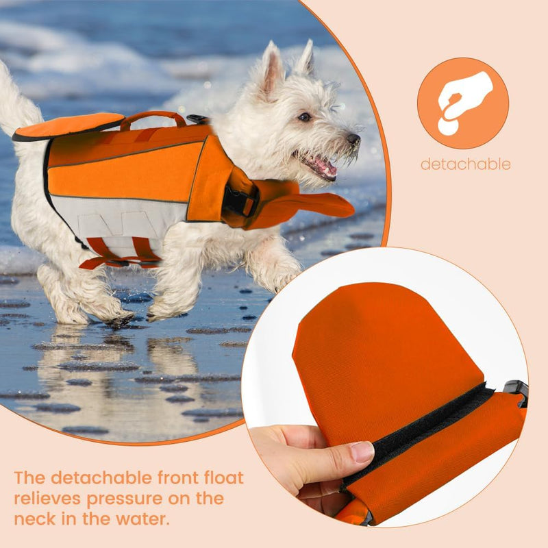 Large Dog Life Jacket, Dog Life Vest for Swimming, Adjustable Dog Swimming Vest, High Flotation Dog Life Preserver with Rescue Handle, Orange, XXL