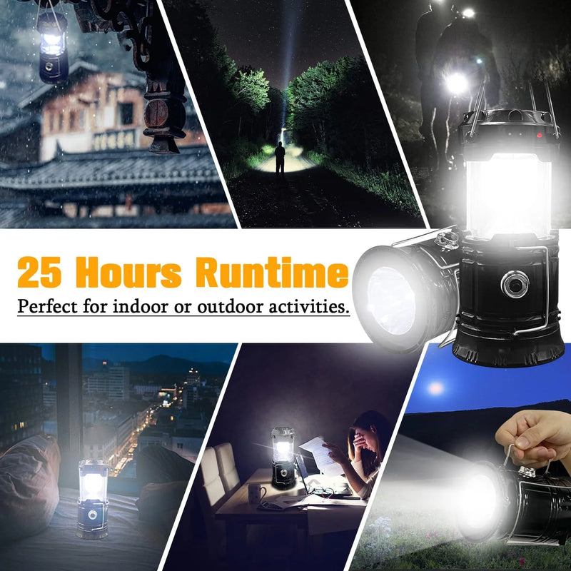 4 Pack Collapsible Portable LED Camping Lantern, Lightweight Waterproof Solar USB Rechargeable LED Flashlight Survival Kits for Emergency/Outages/Camping/Hiking/Hurricane/Storms