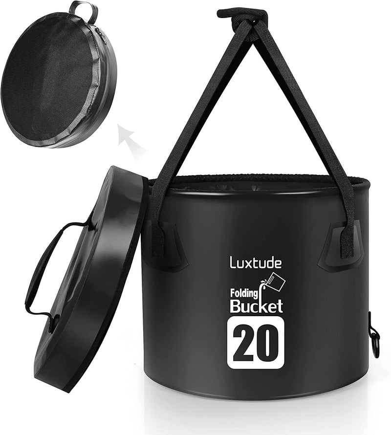 Collapsible Bucket with Lid, 5 Gallon Bucket(20L), Camping Bucket, Food Grade Water Bucket, Folding Bucket for Camping, Hiking, Fishing, Car Washing Bucket