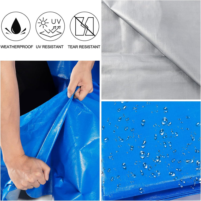 Blue Tarp, Tarps Heavy Duty Waterproof 16X20, Waterproof Plastic Poly 16 Mil Thick Tarpaulin with Metal Grommets Every 19.5 Inches - Emergency Rain Shelter, Outdoor Cover, and Camping Use