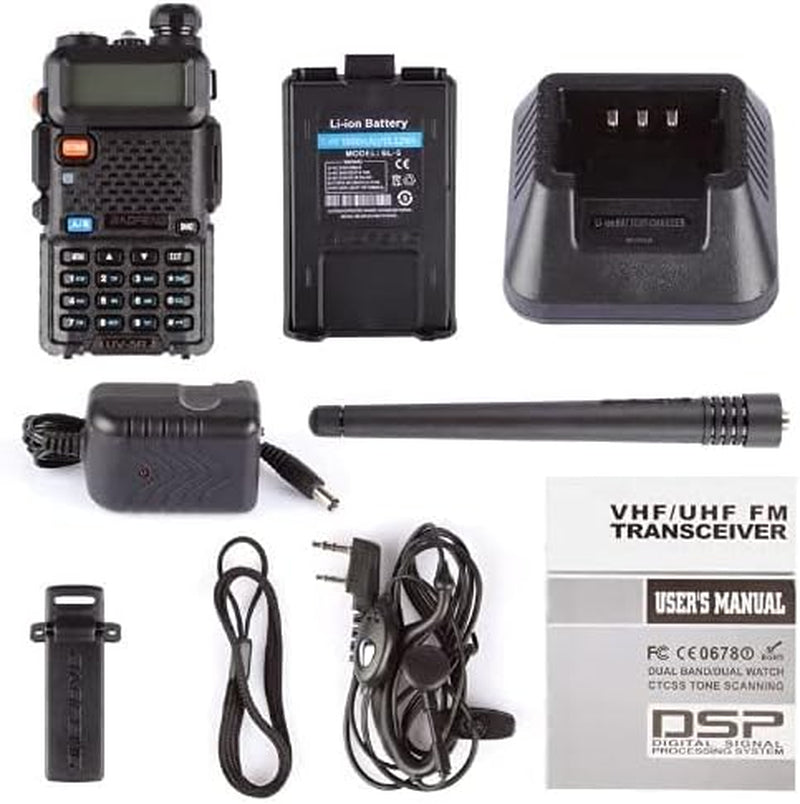 UV-5R Two Way Radio Dual Band 144-148/420-450Mhz Walkie Talkie 1800Mah Li-Ion Battery(Black)