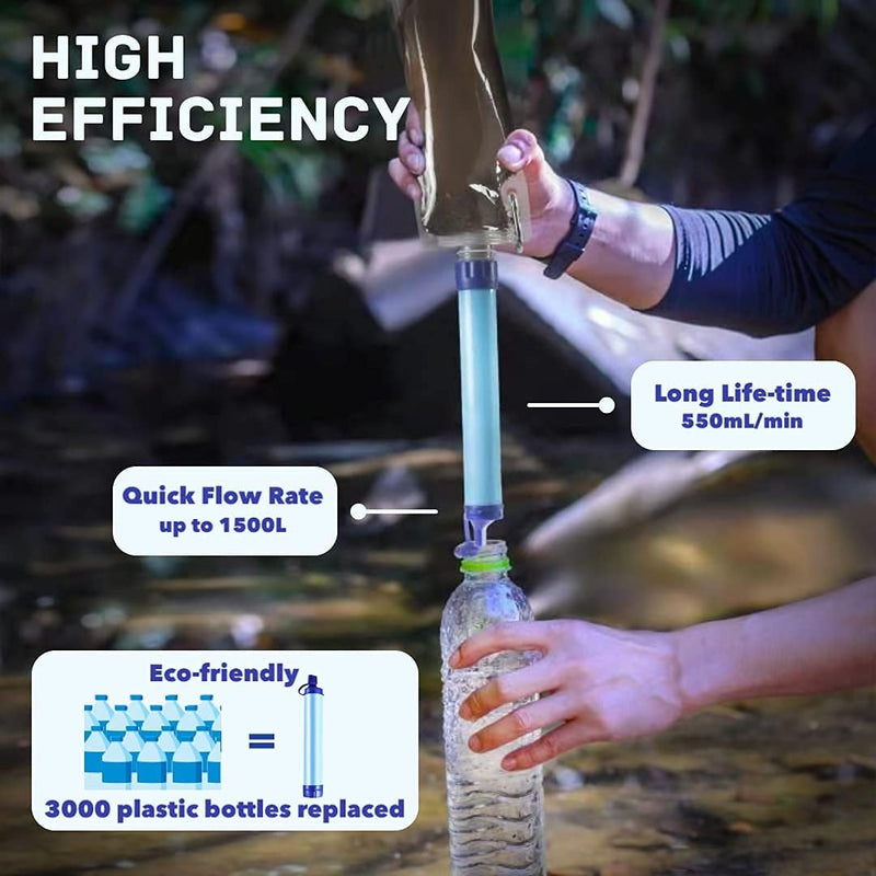 Personal Water Filter Straw Outdoor Portable Filtration Emergency Survival Gear Water Solutions Tactical Gear for Hiking Camping Accessories Travel Hunting Fishing Outing Backpacking