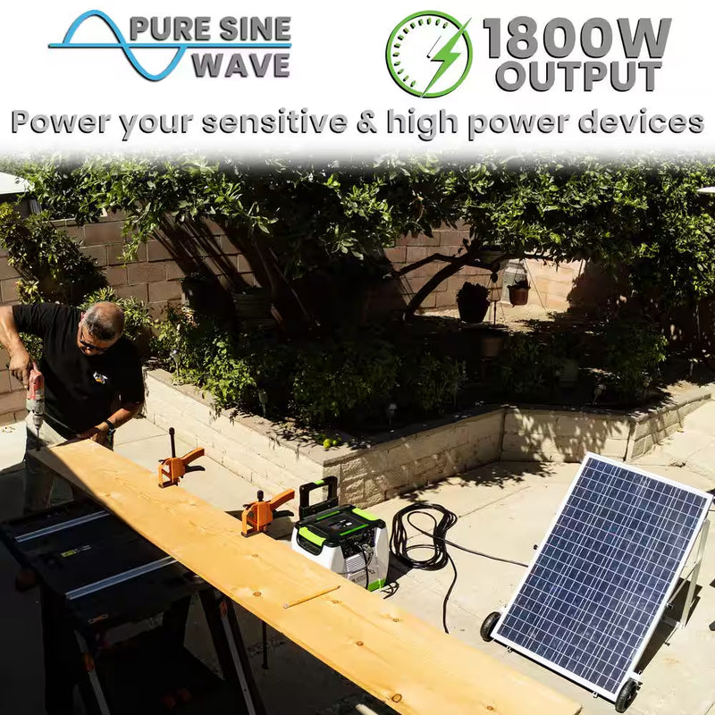 1800-Watt/2880W Peak Push Button Start Solar Powered Portable Generator with Wind Turbine and One 100W Solar Panel