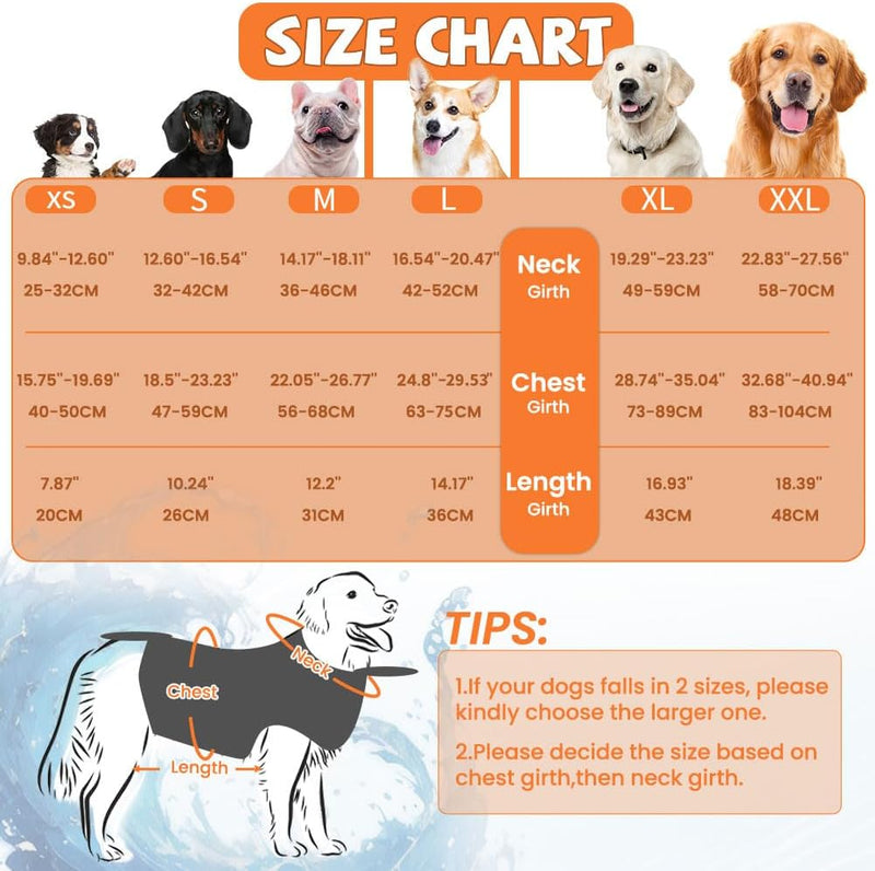 Large Dog Life Jacket, Dog Life Vest for Swimming, Adjustable Dog Swimming Vest, High Flotation Dog Life Preserver with Rescue Handle, Orange, XXL