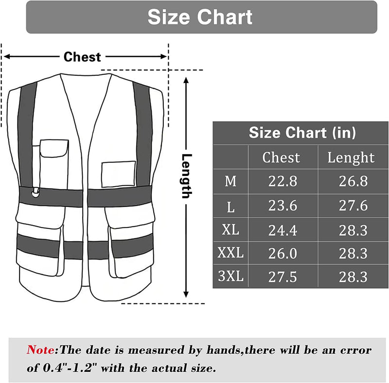 Reflective Safety Vest with Pockets High Visibility Sliver Strip for Men and Women (Blue, Large)