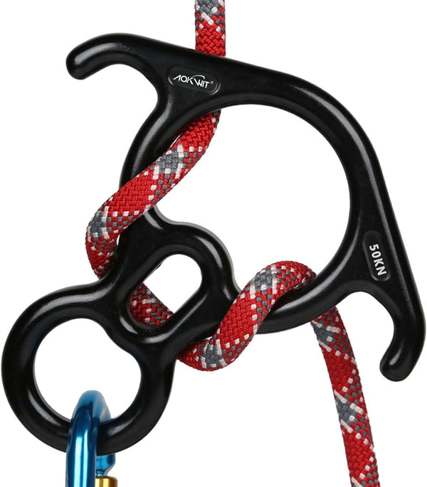 50KN Rescue Figure, 8 Descender Large Bent-Ear Belaying and Rappelling Gear Belay Device Climbing for Rock Climbing Peak Rescue 7075 Aluminum Alloy