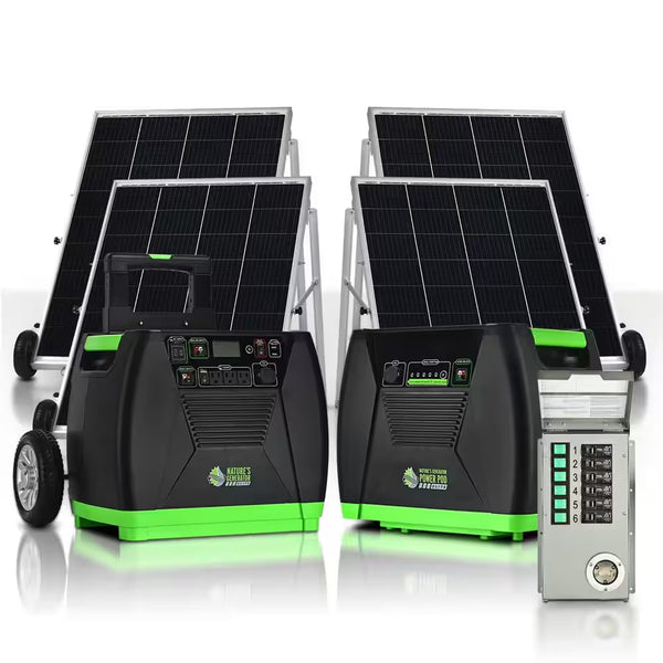 ELITE 3600-Watt/5760W Peak Push Button Start Solar Powered Portable Generator W/ Power Pod, Transfer Kit, 4 Solar Panels