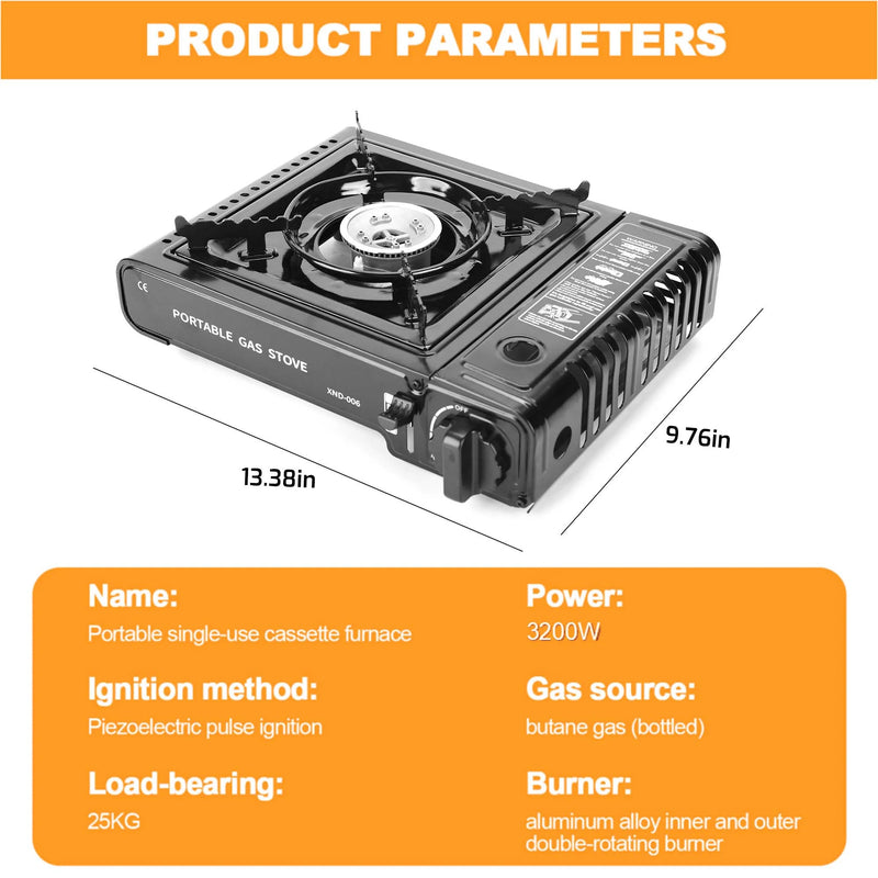 Portable Camping Stove, 1 Burner Butane Gas Stove with Carrying Case