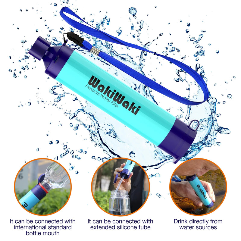 Personal Water Filter Straw, Portable Water Purifier Survival Gear for Hiking Camping Travel, Blue