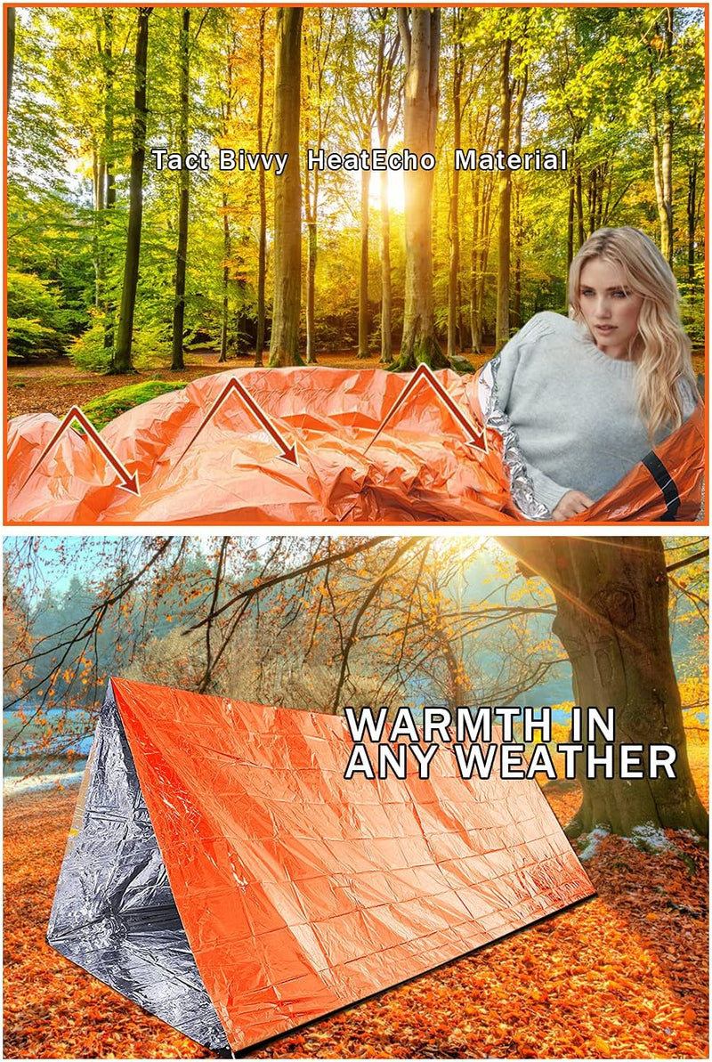 Emergency Sleeping Bag 2 Pack Lightweight Survival Sleeping Bags Thermal Bivy Sack Portable Emergency Blanket for Camping, Hiking, Outdoor, Activities